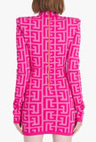 Rosa Jacquard Besticktes Hochkragen Enges Kleid