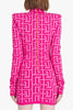 Rosa Jacquard Besticktes Hochkragen Enges Kleid