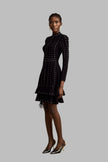 Fabienne -schwarzes, mit Kristallen verziertes, gerafftes Strick-Minikleid