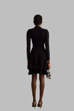 Fabienne -schwarzes, mit Kristallen verziertes, gerafftes Strick-Minikleid