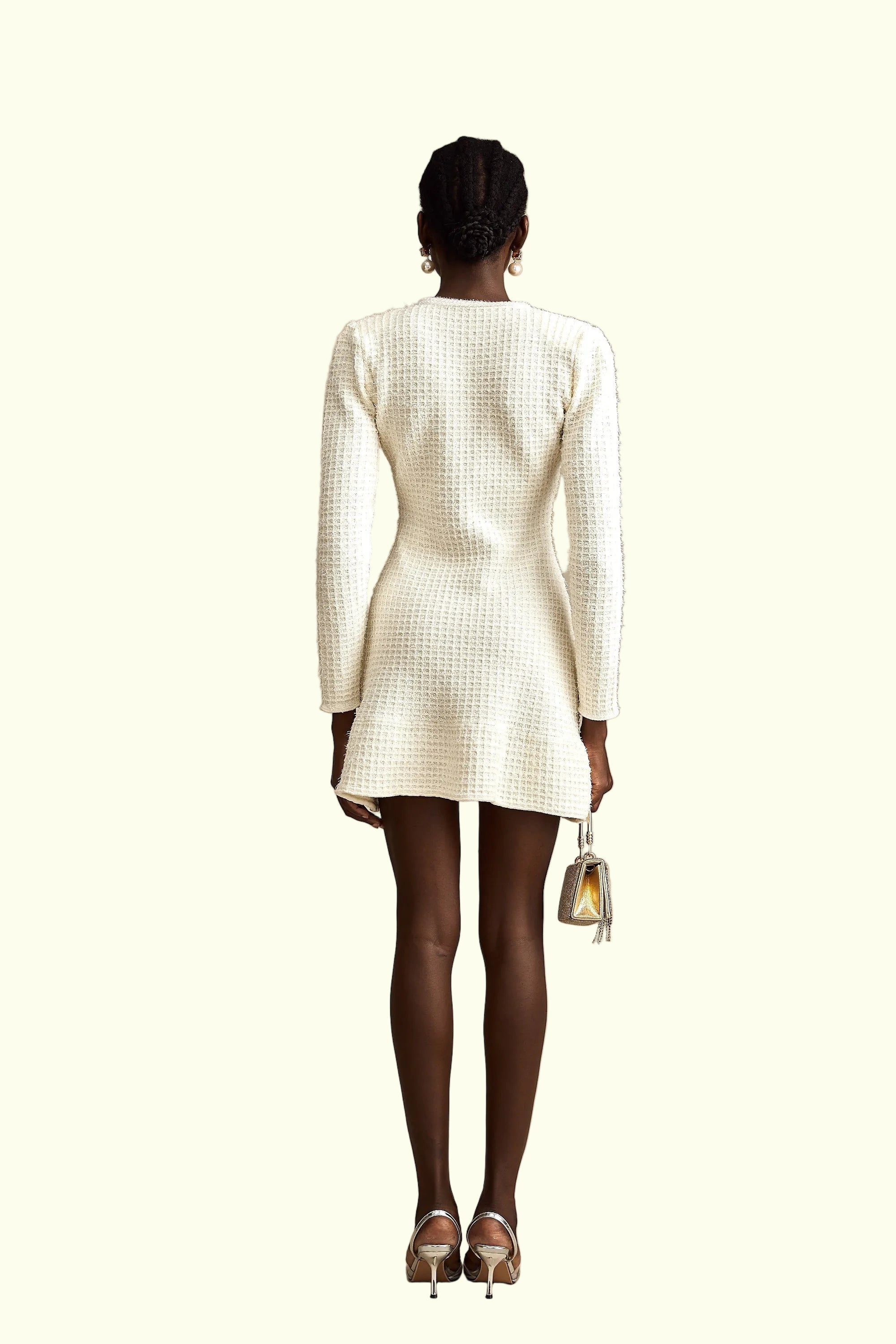Liane weiße gestrickte ausgestellte Minikleid