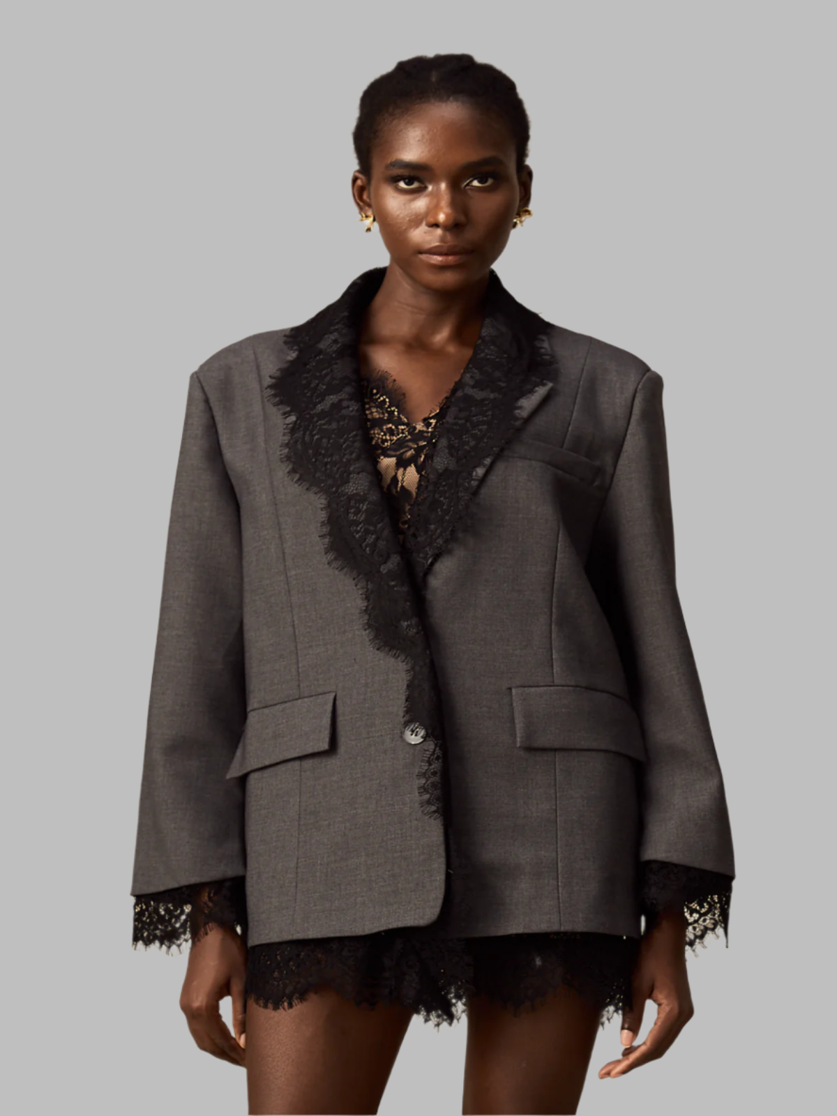 Dianthe grauer Blazer mit Spitze-Details