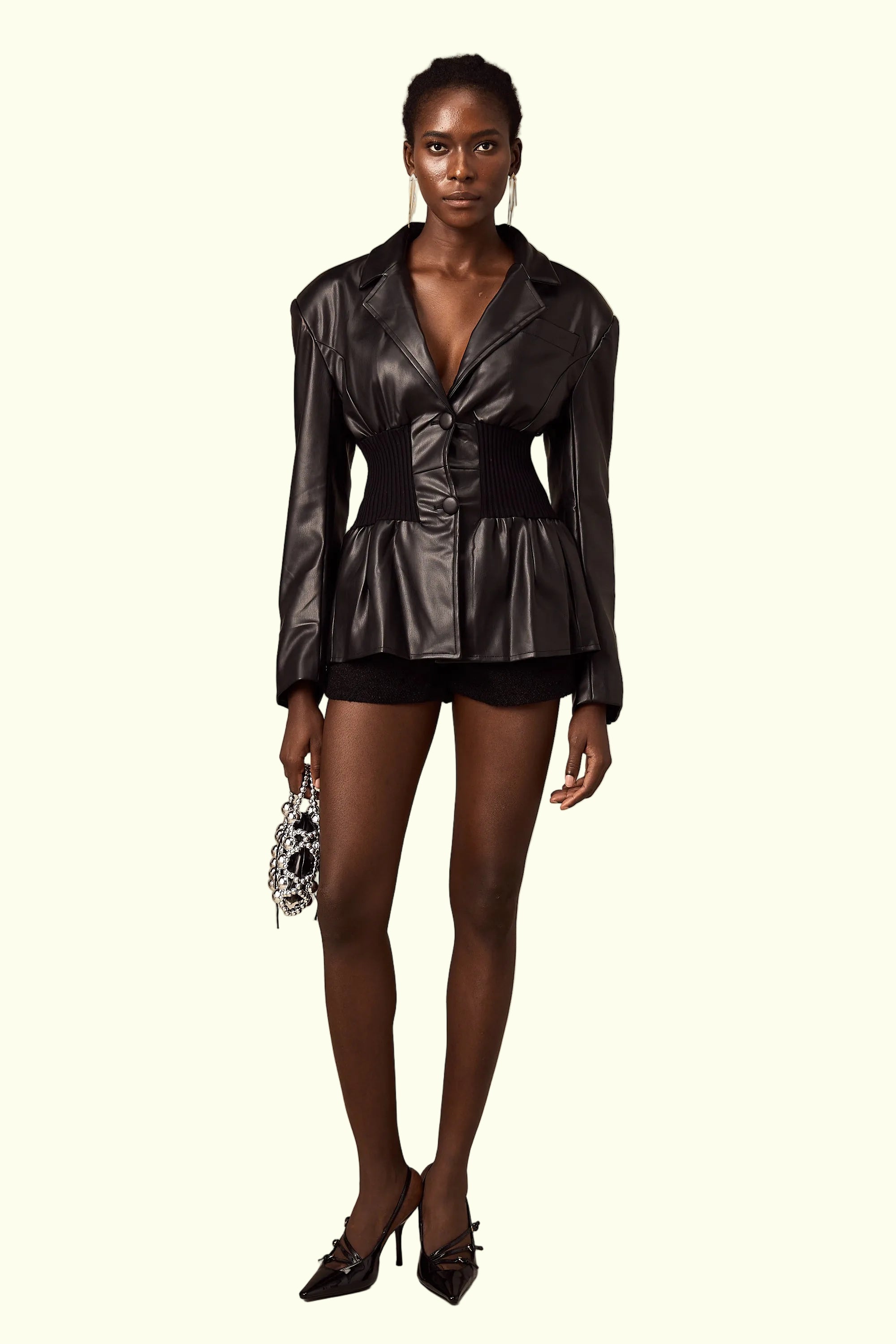 Mirella - schwarze panelled Lederjacke