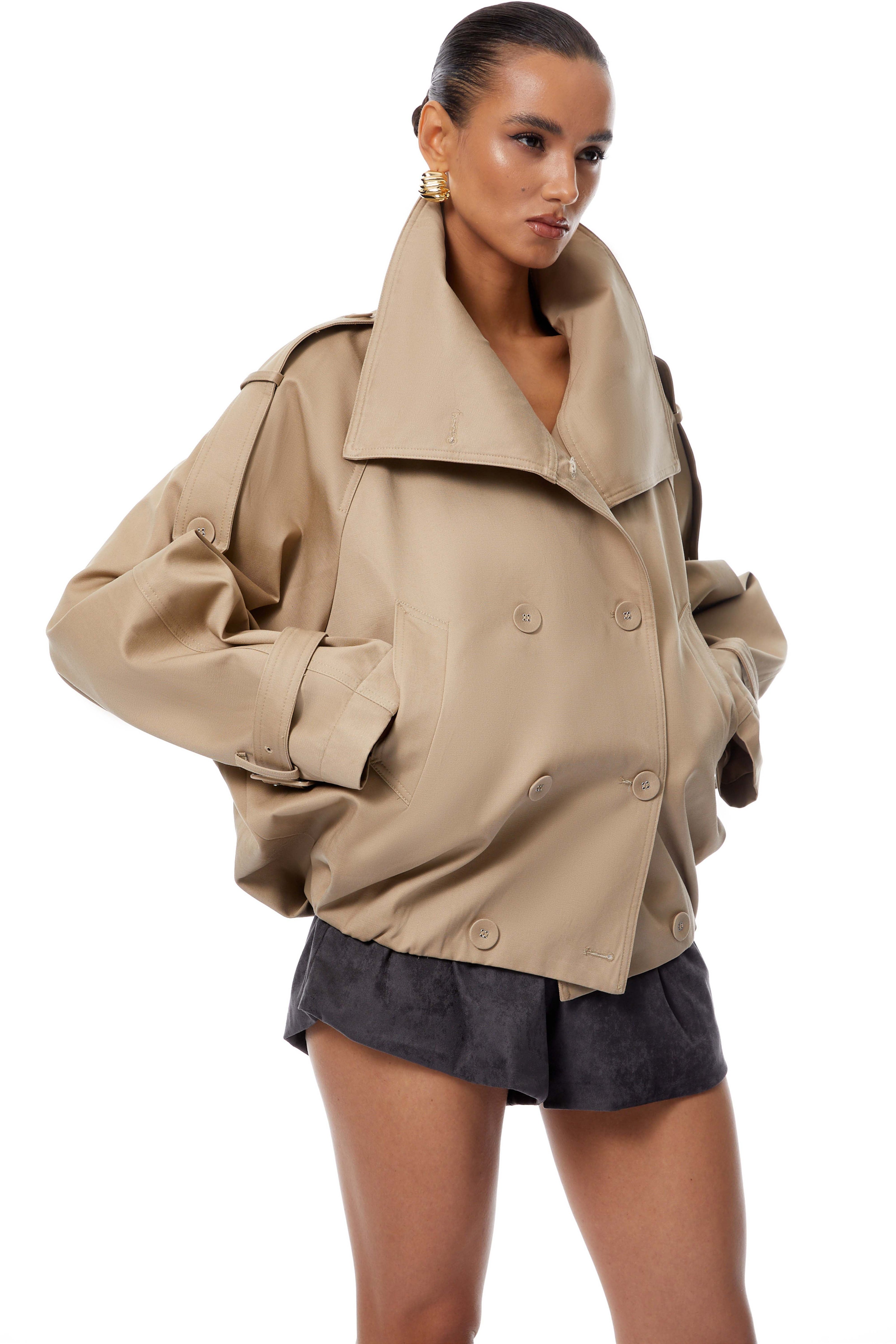 Eugenia Khaki Doppeltreffer Kurzer Trenchcoat