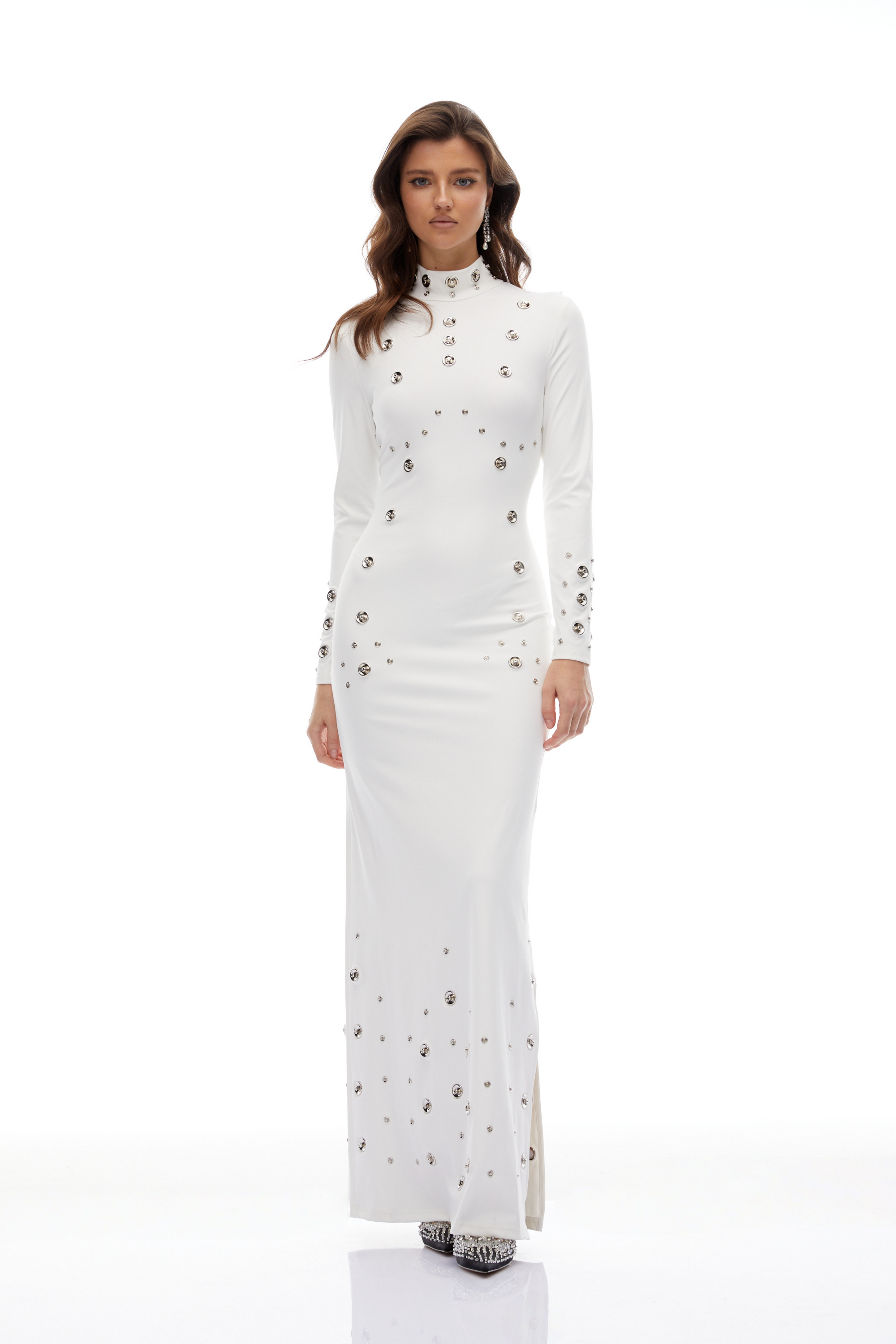 Yasmine Hochgeschlossenes Maxikleid mit Nieten