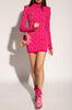 Rosa Jacquard Besticktes Hochkragen Enges Kleid