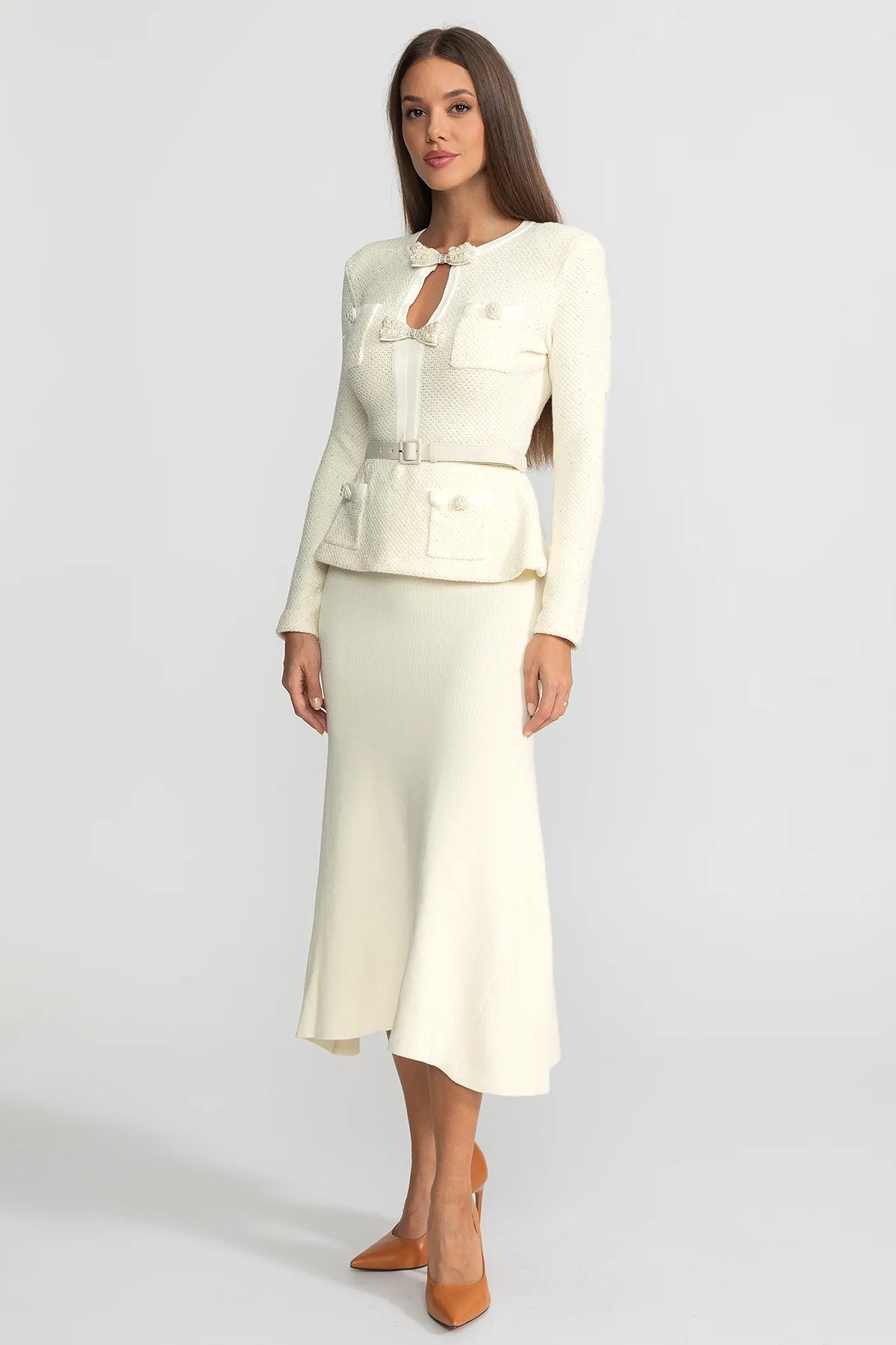 Giada Tweed Midi Dress – Ivoire