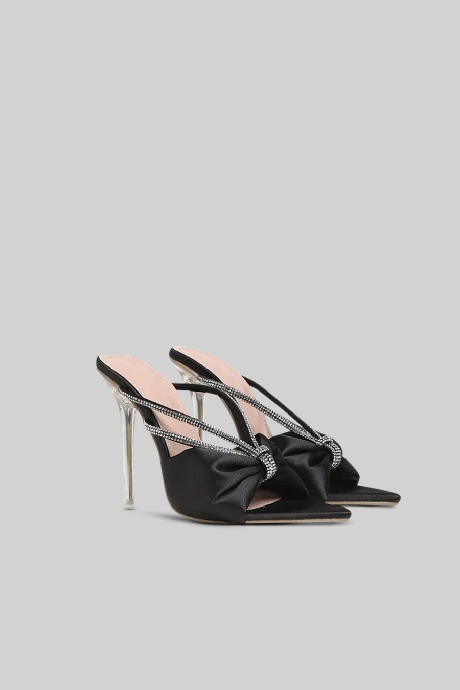 Embellished Satin High Heel Sandals – Schwarz