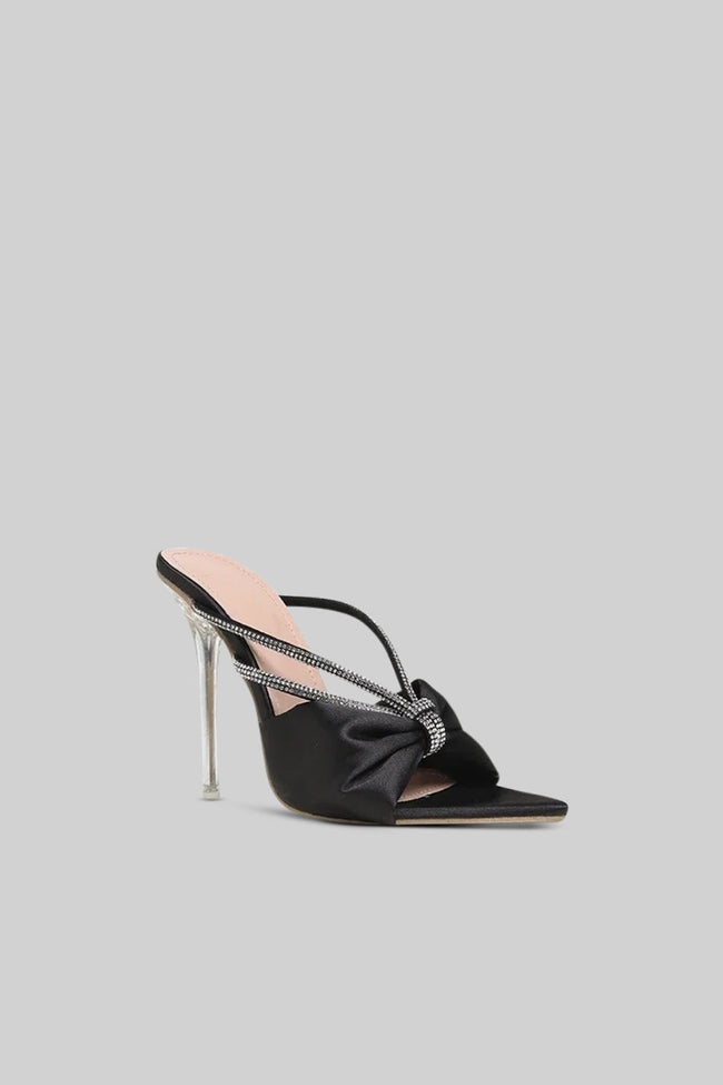 Embellished Satin High Heel Sandals – Schwarz