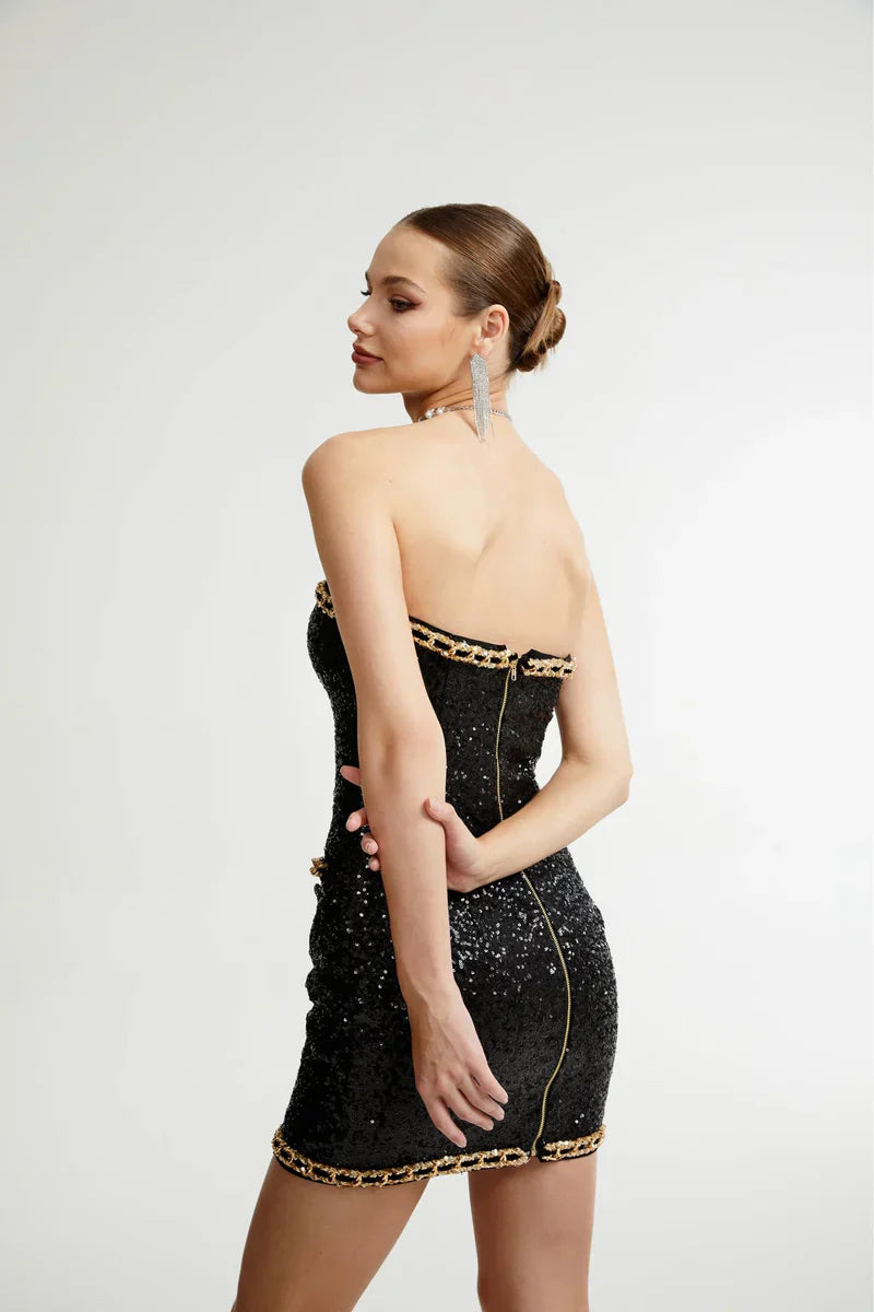 Eulalia - schwarze verzierten Mini-Kleid