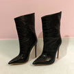 Schwarze Krokodilleder-Embossed Stiefeletten