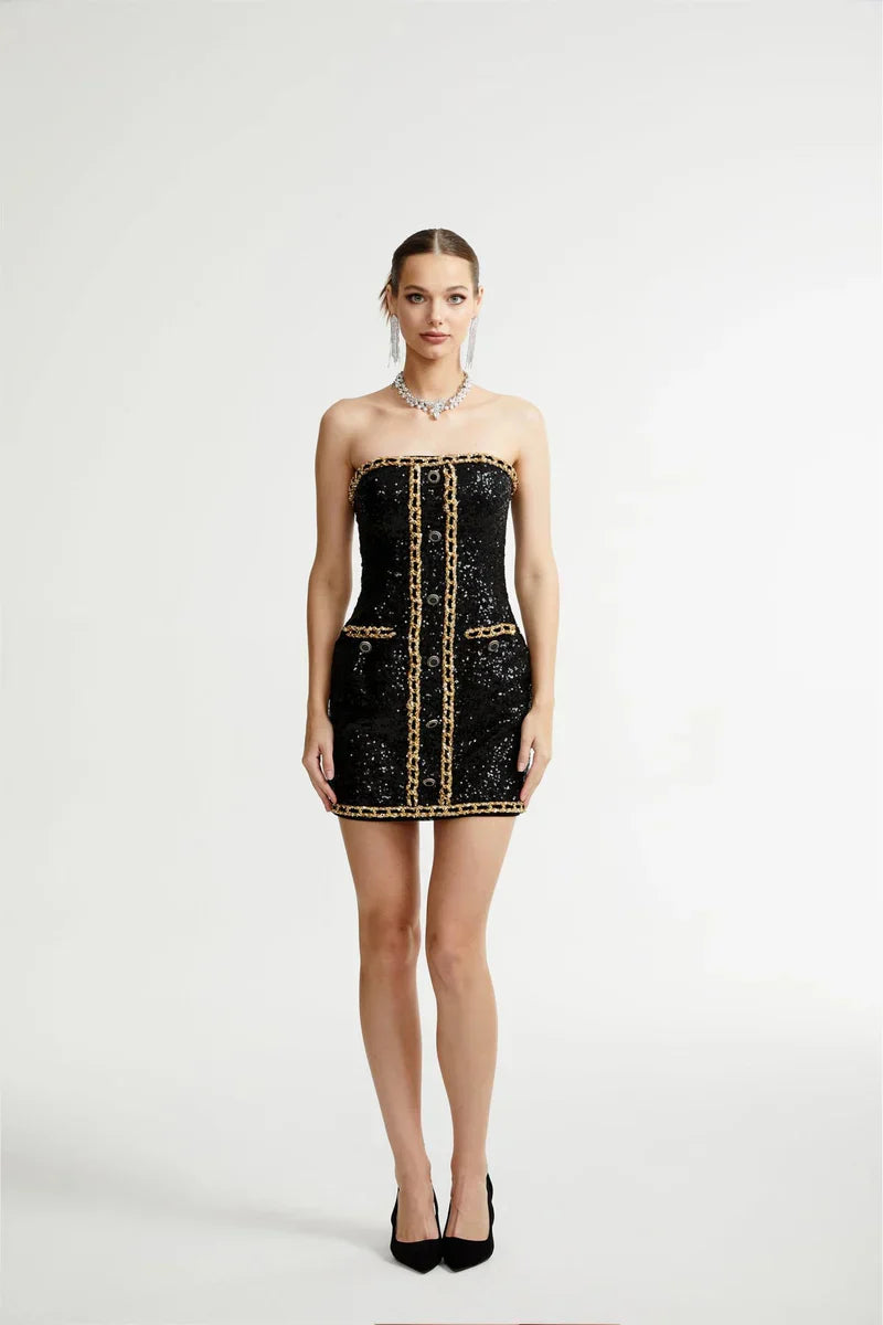 Eulalia - schwarze verzierten Mini-Kleid
