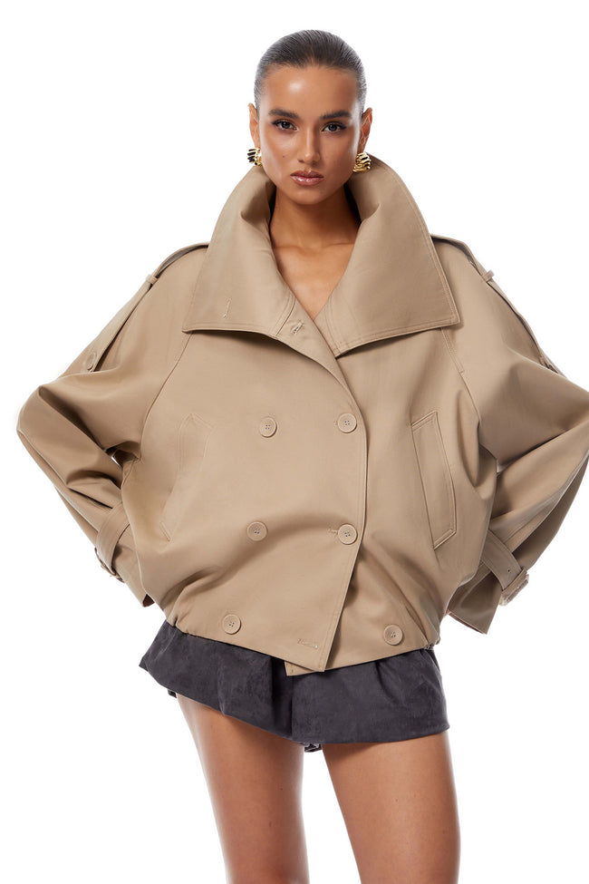 Eugenia Khaki Doppeltreffer Kurzer Trenchcoat