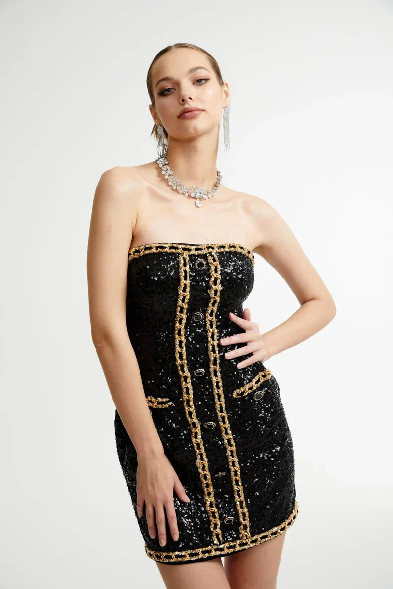 Eulalia - schwarze verzierten Mini-Kleid