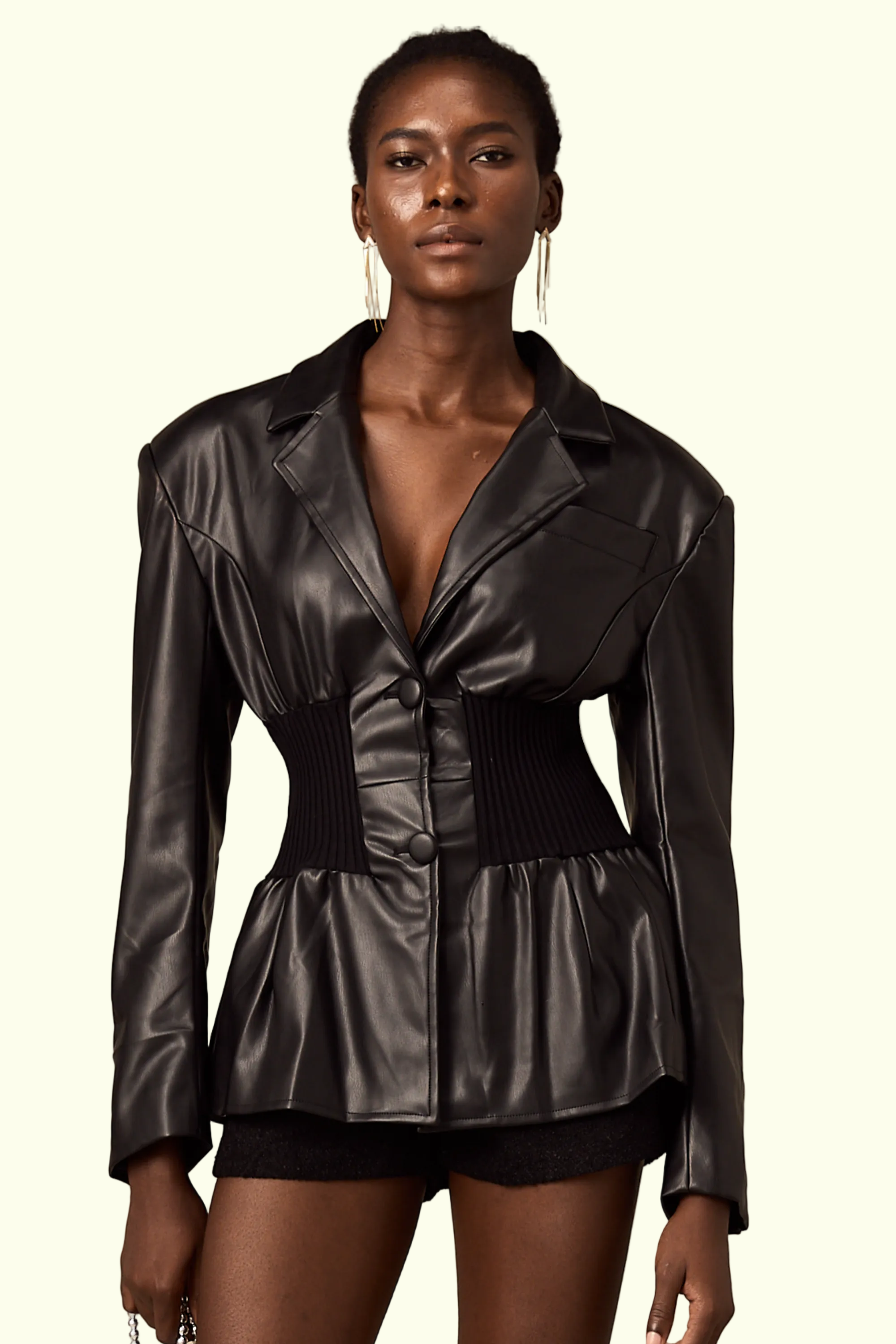 Mirella - schwarze panelled Lederjacke