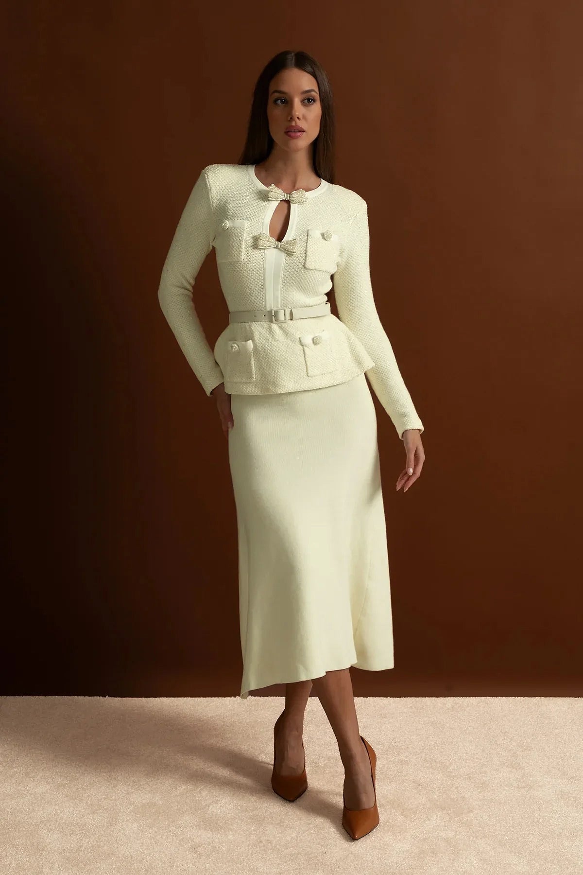 Giada Tweed Midi Dress – Ivoire