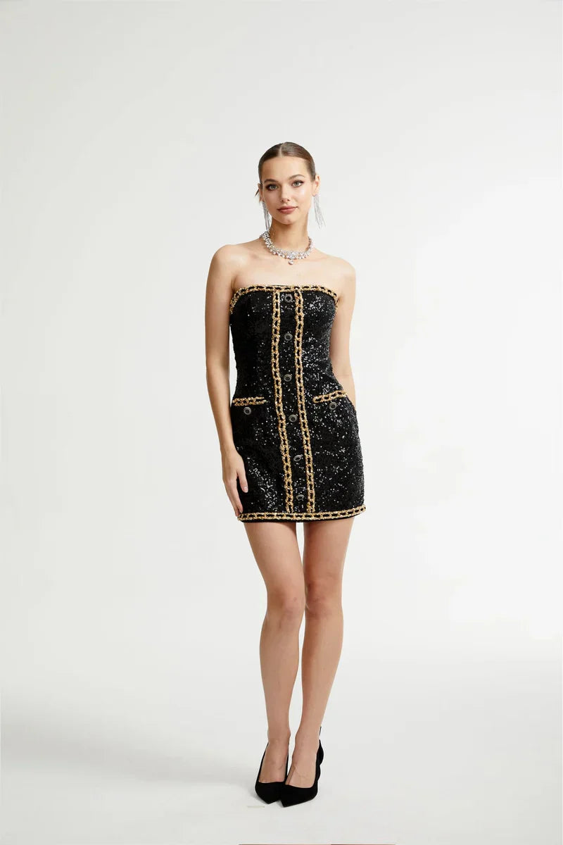 Eulalia - schwarze verzierten Mini-Kleid
