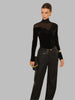 Chloe-Gesteppertelte Samtbluse mit transparenten Details