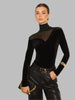 Chloe-Gesteppertelte Samtbluse mit transparenten Details