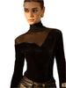 Chloe-Gesteppertelte Samtbluse mit transparenten Details