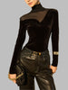 Chloe-Gesteppertelte Samtbluse mit transparenten Details