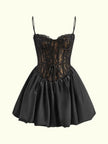 Faltenrock Satinbesatz Spitzen-Cami-Kleid