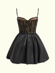 Faltenrock Satinbesatz Spitzen-Cami-Kleid