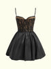 Faltenrock Satinbesatz Spitzen-Cami-Kleid