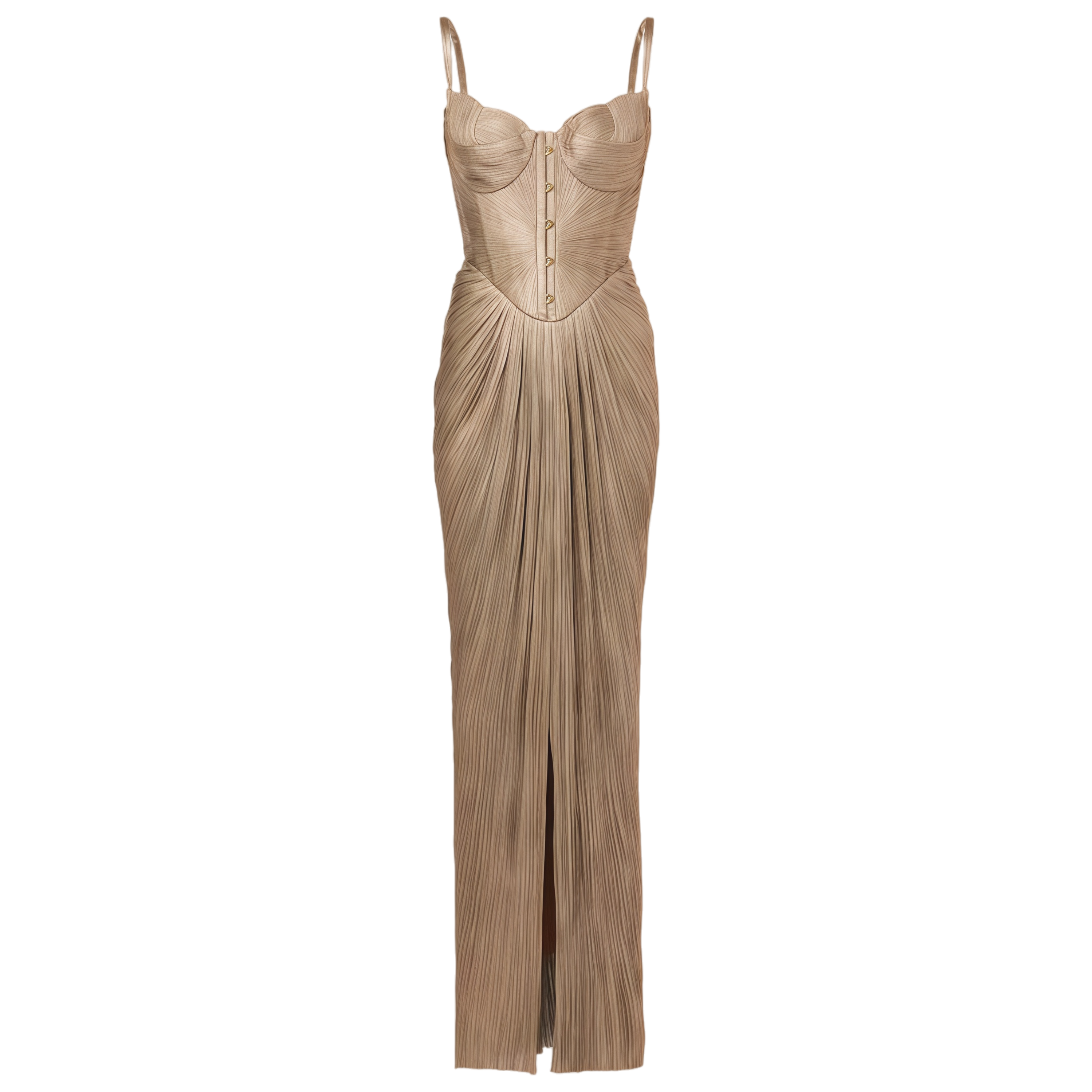 Nicoletta Plissiertes Korsett-Maxikleid – Gold