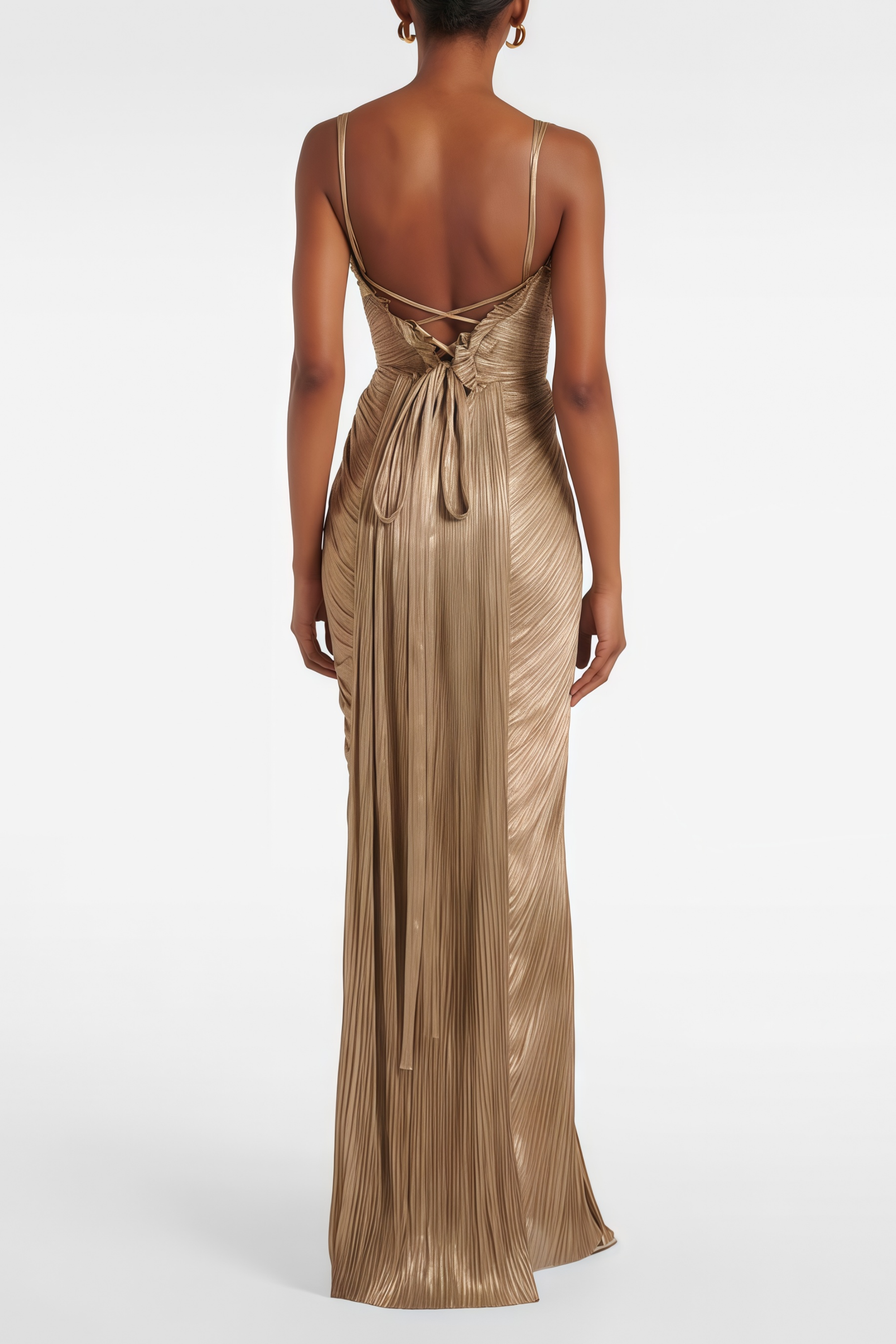 Nicoletta Plissiertes Korsett-Maxikleid – Gold