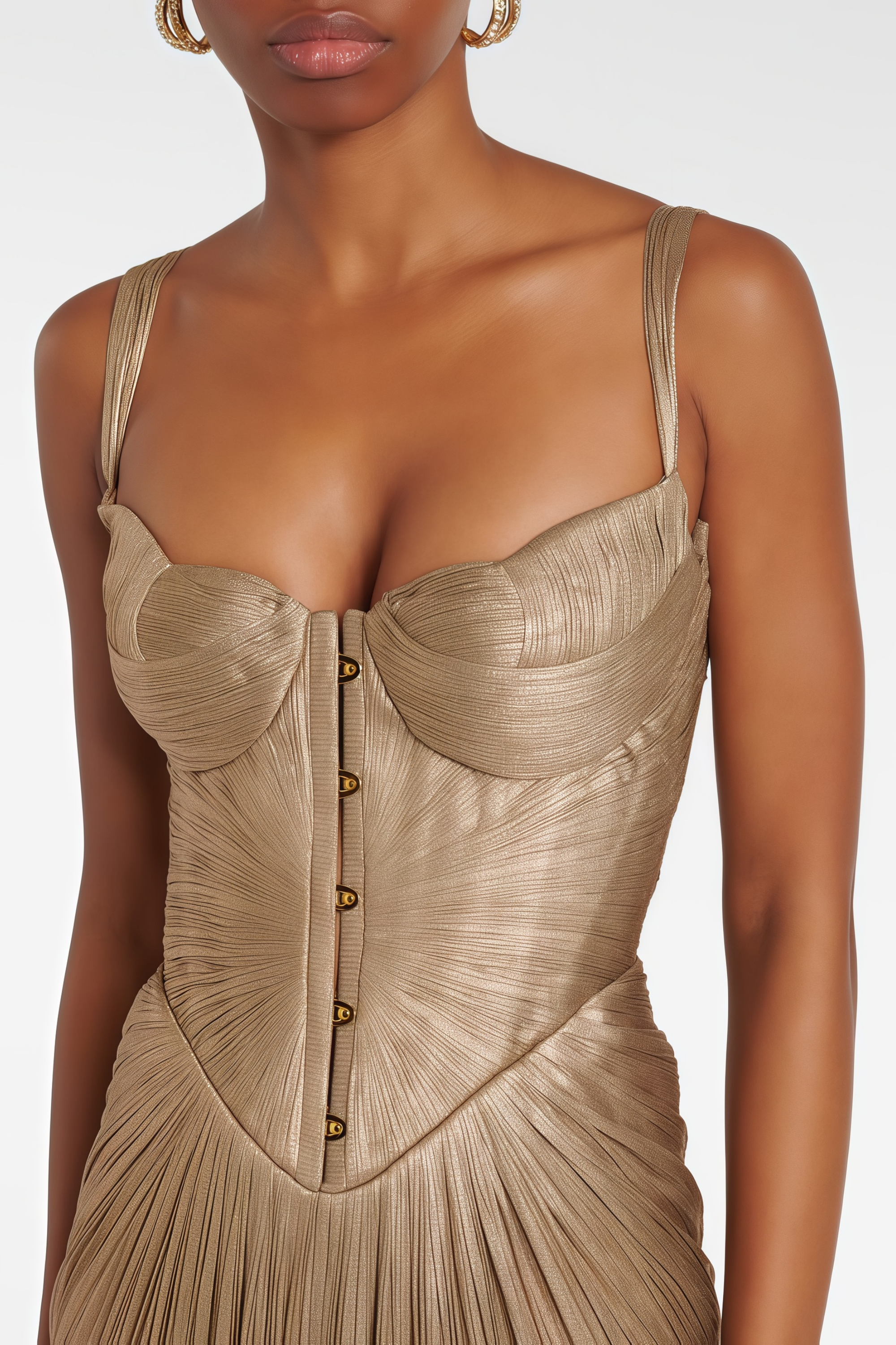 Nicoletta Plissiertes Korsett-Maxikleid – Gold