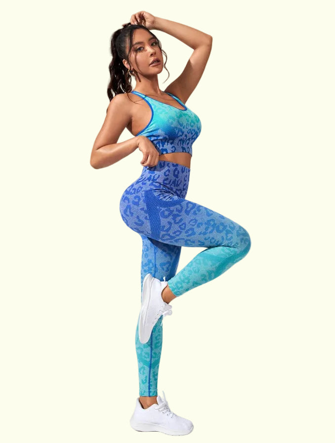 Sandra - Stilvolle und Bequeme Blaue Leggingset mit Hoher Taille