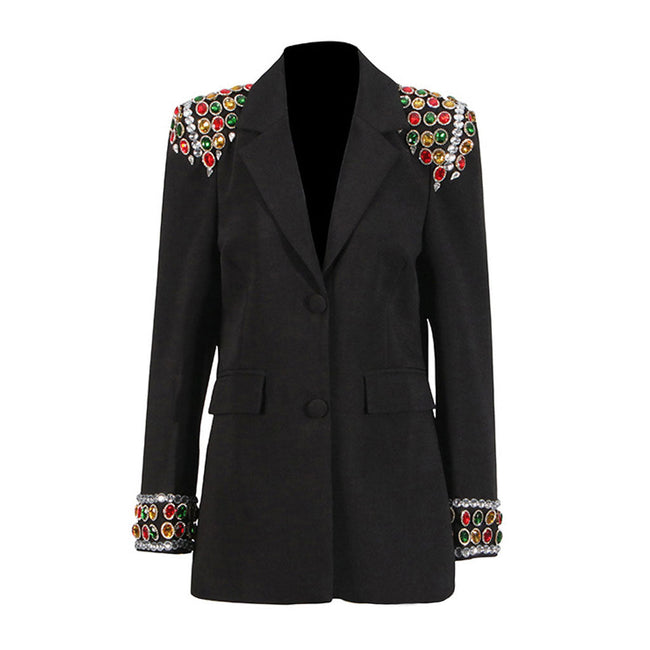 Prunkvoller mit Kristallen verzierter Reverskragen-Sakkoblazer