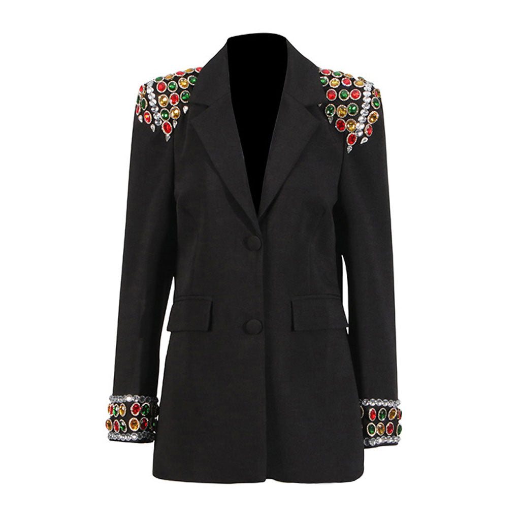 Prunkvoller mit Kristallen verzierter Reverskragen-Sakkoblazer