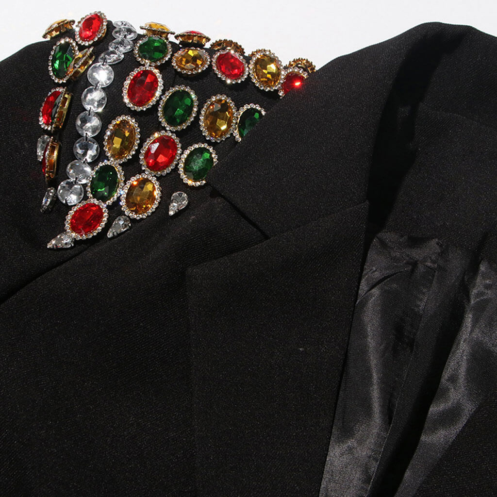 Prunkvoller mit Kristallen verzierter Reverskragen-Sakkoblazer
